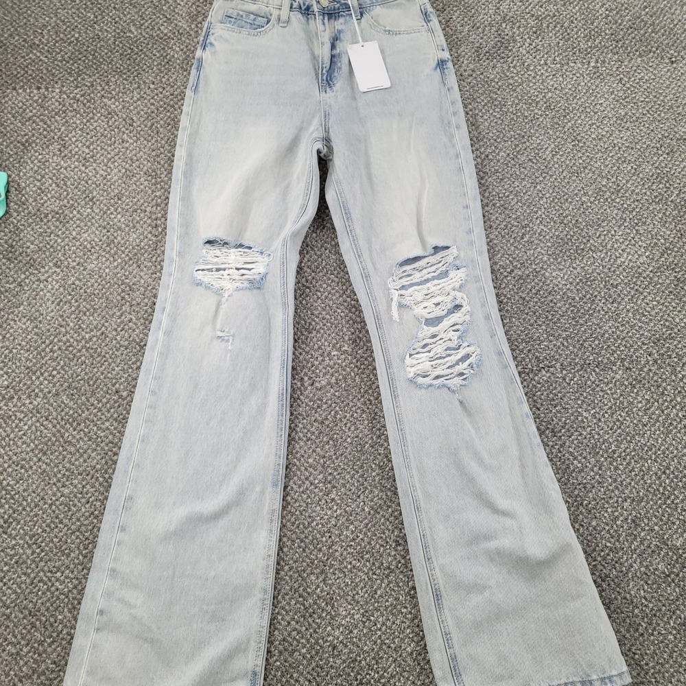 Vervet Leslie 90s Vintage Flare Jeans Light Wash Distressed V2478 Size 24 NEW